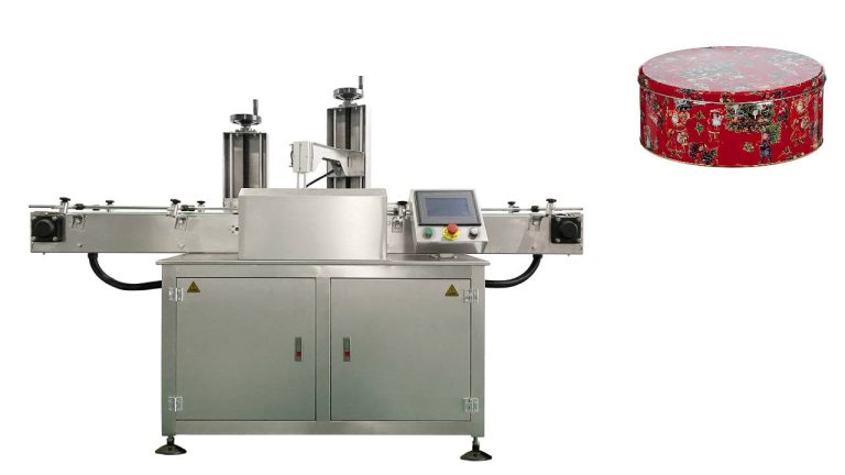 Tape sealing machine for tin containers